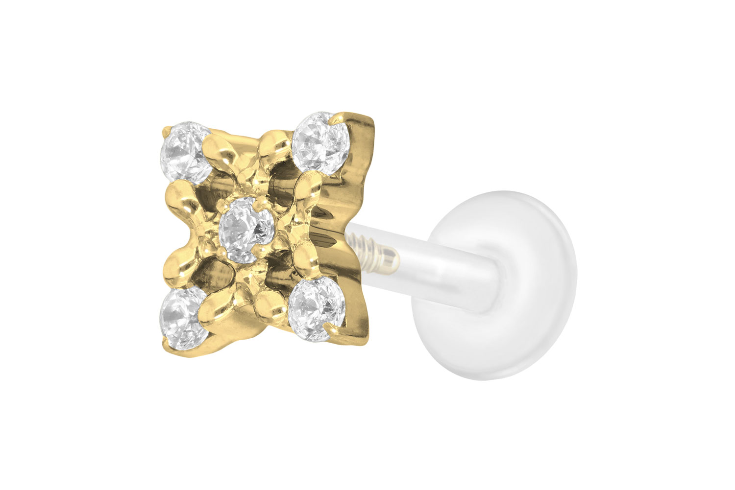 PTFE Labret Piercing mit Innengewinde + Titan-Aufsatz KRISTALLBLUME